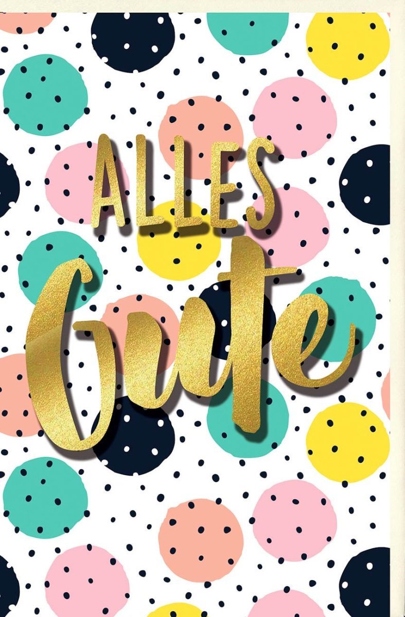 Jubiläumskarte mit bunten Punkten und Goldschrift - Herzliche Glückwünsche, Festliche Grußkarte