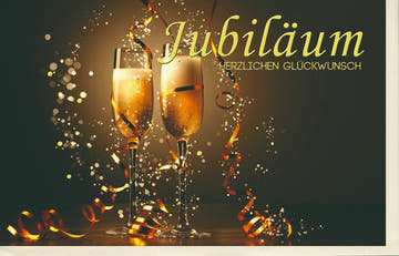 Jubiläumskarte mit Goldfolien - Design und Sektgläser - Motiv für besondere Anlässe