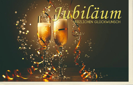 Jubiläumskarte mit Goldfolien - Design und Sektgläser - Motiv für besondere Anlässe