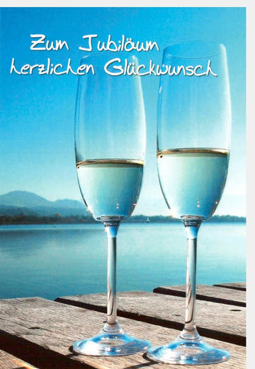 Jubiläumskarte mit Sektgläsern & Spruch - Herzlichen Glückwunsch zum Jahrestag, Feierliche Gratulation