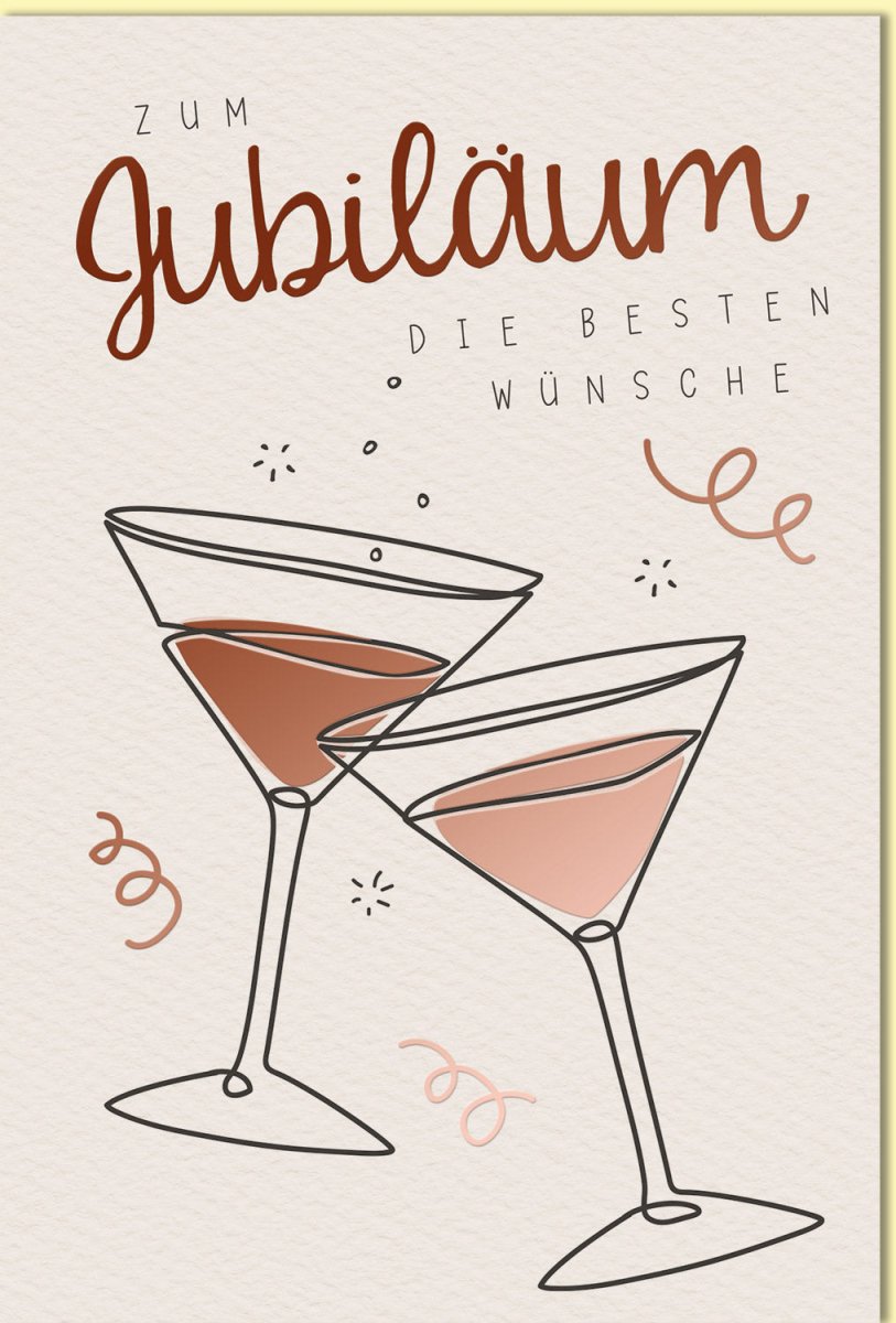 Jubiläumskarte mit Sektgläsern und stilvollem Schriftzug die besten Wünsche edles Design für besondere Anlässe