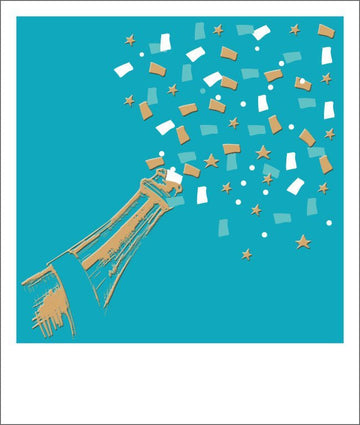 Jubiläumskarte Sekt und Konfetti - Feiern Sie stilvoll mit einer eleganten Blanko - Postkarte voller Freude und Glanz!