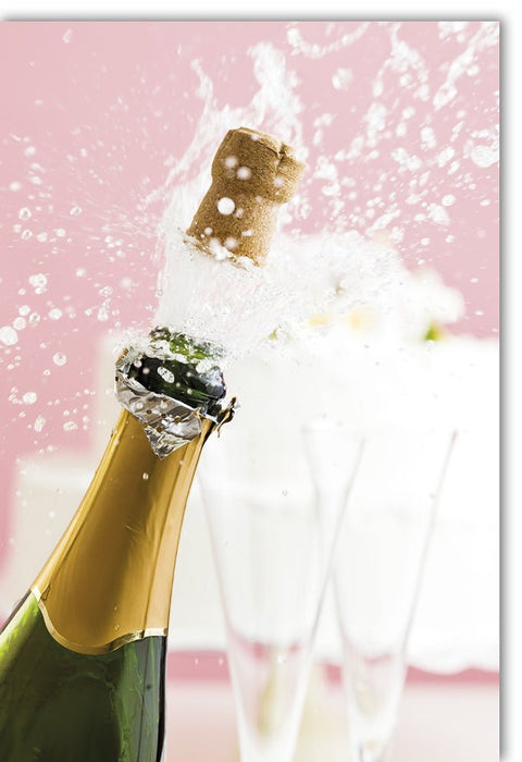 Jubiläumskarte Sektflaschen - Motiv - Feierliche Gratulation mit Champagner Spritzer, Rosa Design für Erwachsene, Korkenknall - Effekt