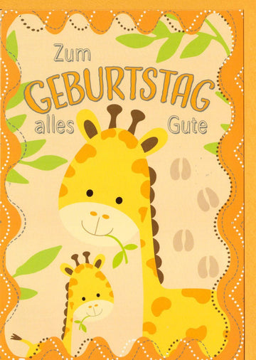 Kindergeburtstagskarte - Fröhliche Giraffe, Buntes Tiermotiv mit Cartoon Illustration