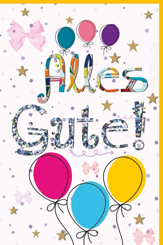 Kindergeburtstagskarte - Fröhliche Glückwünsche mit Glitzer, Luftballons & Sternen für eine festliche Feier