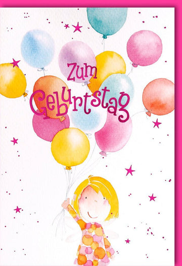 Kindergeburtstagskarte: Fröhliche Luftballons und bunte Illustrationen für Mädchen, voller Jubel & Spaß!