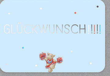 Kindergeburtstagskarte: Fröhlicher Bär mit Konfetti, Bunte Cartoon - Glückwünsche, Feierliche Gratulation für kleine Geburtstagskinder