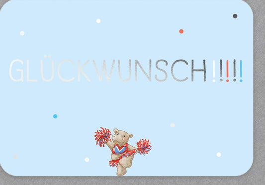 Kindergeburtstagskarte: Fröhlicher Bär mit Konfetti, Bunte Cartoon - Glückwünsche, Feierliche Gratulation für kleine Geburtstagskinder