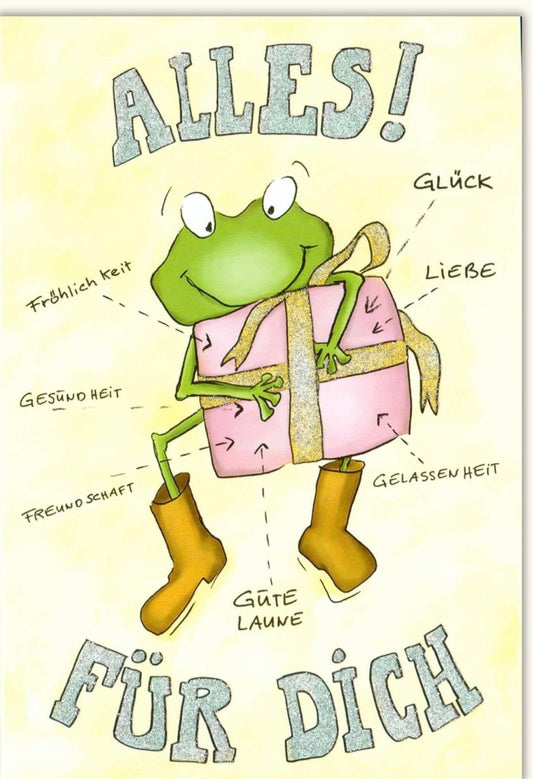 Kindergeburtstagskarte - Fröhlicher Frosch, Bunte Glückwünsche voller Spaß & Freude, Gute Laune für die Party, Liebe & Gesundheit verschenken
