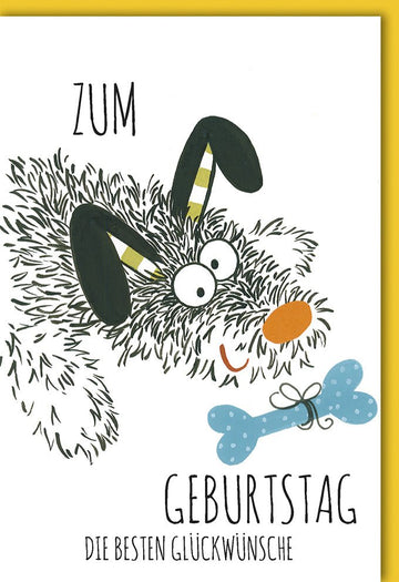 Kindergeburtstagskarte: Fröhlicher Hund mit Knochen - Bunte Cartoon - Illustration für die Party