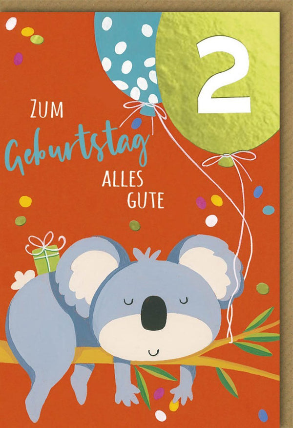 Kindergeburtstagskarte - Koala mit Ballons, Bunte Zahlen & Glückwünsche von Galerie Dominique