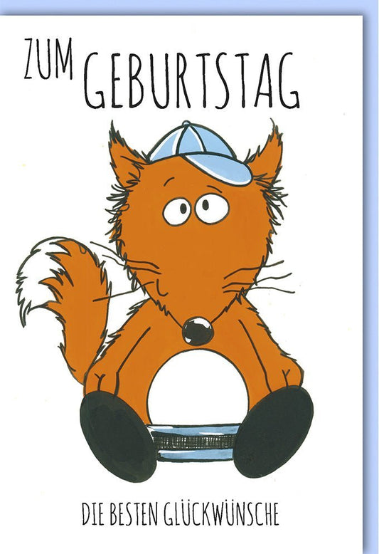 Kindergeburtstagskarte: Lustige Fuchs - Illustration, Bunte Glückwünsche für Jungen & Mädchen, Niedliches Tiermotiv