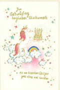 Kindergeburtstagskarte - Magisches Einhorn mit Glitzer, Regenbogen und Sternenzauber
