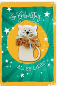 Kindergeburtstagskarte - Süßer Löwe mit Sternen & Konfetti in Grün/Gelb - Tierisches Geburtstagsmotiv