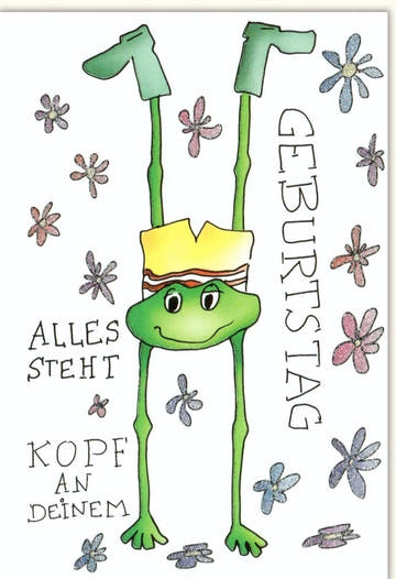 Kindergeburtstagskarte - Witzige Comic Frosch Glückwunschkarte mit Umdreh - Spaß für Party & Feier