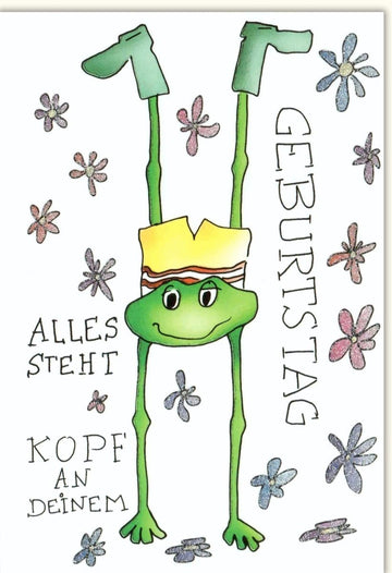 Kindergeburtstagskarte - Witzige Comic Frosch Glückwunschkarte mit Umdreh - Spaß für Party & Feier