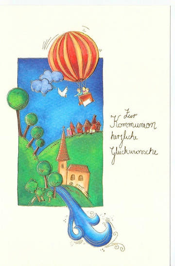 Kommunion Glückwunschkarte mit Ballonmotiv auf Premiumpapier
