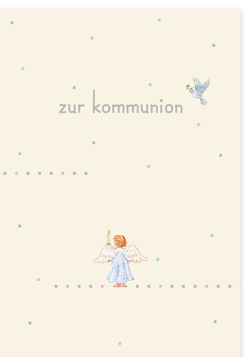 Kommunion Grußkarte mit Engel & Kerze - Festliche Kinderillustration für kirchliche Feier