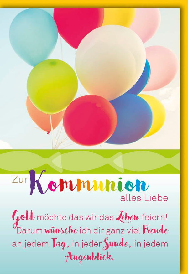 Kommunionkarte - Christliche Glückwünsche mit Ballons, Segen & Glaube für Kinder und Familie