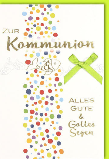Kommunionkarte für Kinder - Fröhliche Grußkarte in Grün mit Segenswünschen für den besonderen Tag