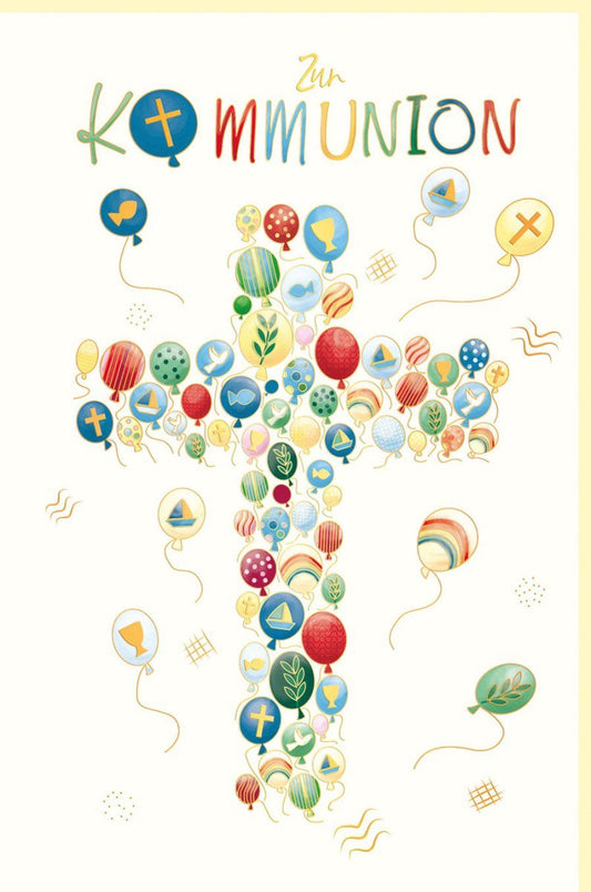Kommunionkarte mit edler Goldfolie und Blindprägung – Kreuzdesign für kirchliche Feierlichkeiten der Kinder