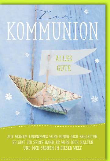 Kommunionkarte mit Papierboot - Design - Ein Segen für den Lebensweg, Christliche Karte für Kinder und Familie