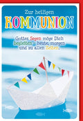 Kommunionkarte mit Segenswünschen - Papierboot & Meer, Wimpelkette Design für Gottes Segen Feier
