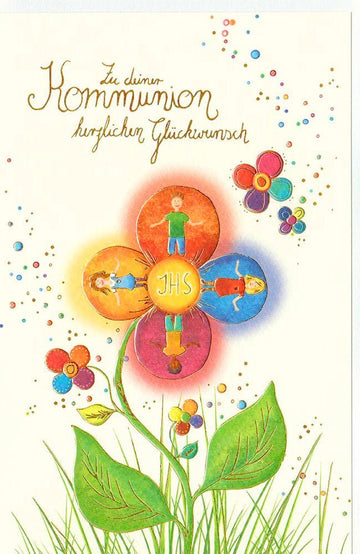 Kommunionskarte auf Premiumpapier mit Blumenmotiv