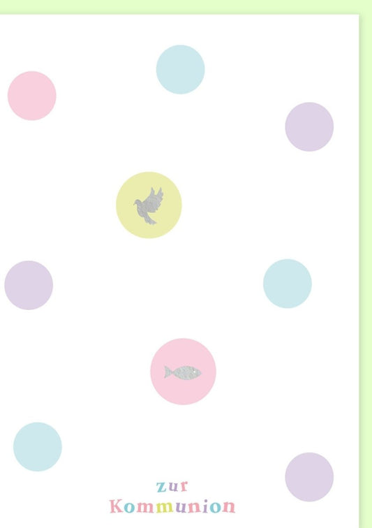 Kommunionskarte mit edlem Fisch - Motiv in Silberfolie – Christliche Grüße zur Feier des Sakraments
