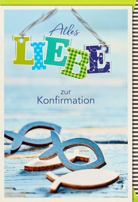 Konfirmationskarte - Fischsymbol, Liebe & Segen | Christliche Grußkarte für Teenager und traditionelle Feierlichkeiten