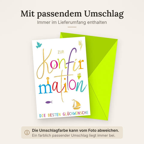 Konfirmationskarte für Jugendliche - Farbenfrohe Segenswünsche, Religiöse Feier für Teenager, Familie & Freunde - Grün Blau Gelb Design