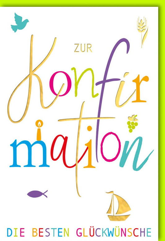Konfirmationskarte für Jugendliche - Farbenfrohe Segenswünsche, Religiöse Feier für Teenager, Familie & Freunde - Grün Blau Gelb Design
