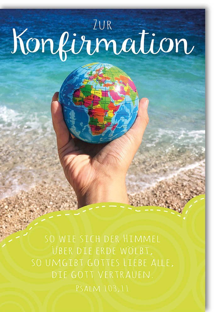 Konfirmationskarte "Meer des Glaubens" - Globus - Motiv, Spiritualität & Segen, Blaues Design, Psalm - Vertrauen für Jugendliche