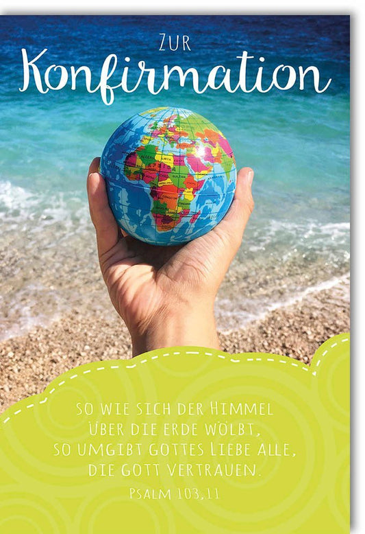 Konfirmationskarte "Meer des Glaubens" - Globus - Motiv, Spiritualität & Segen, Blaues Design, Psalm - Vertrauen für Jugendliche