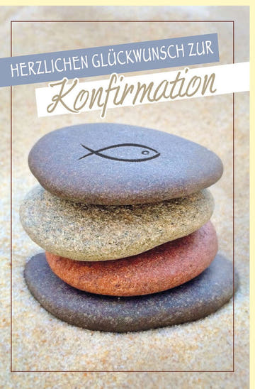 Konfirmationskarte mit Fischsymbol & Steinstapel - Stilvolle Glückwünsche in Beige & Braun für Jugendliche & Erwachsene