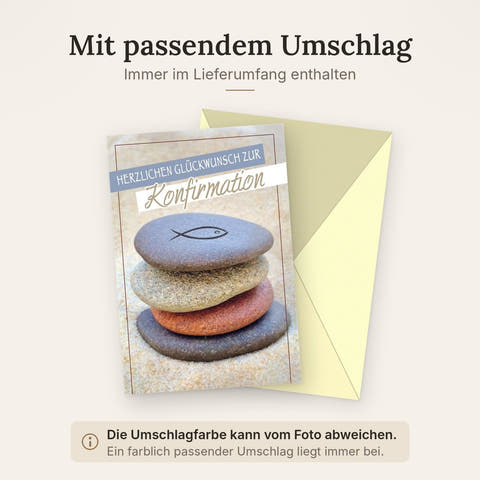 Konfirmationskarte mit Fischsymbol & Steinstapel - Stilvolle Glückwünsche in Beige & Braun für Jugendliche & Erwachsene