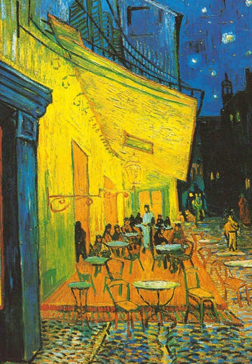 Kunst - Postkarte - Van Gogh "Nachtcafé" in Gelb & Blau, Vintage Wandkunst für Sammler & Geschenk, Sammelobjekt aus Kunstgeschichte, Blankopostkarten