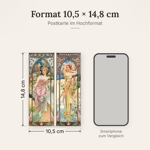 Kunstpostkarte Alphonse Mucha - Tageszeiten Meisterwerk für Kunstliebhaber