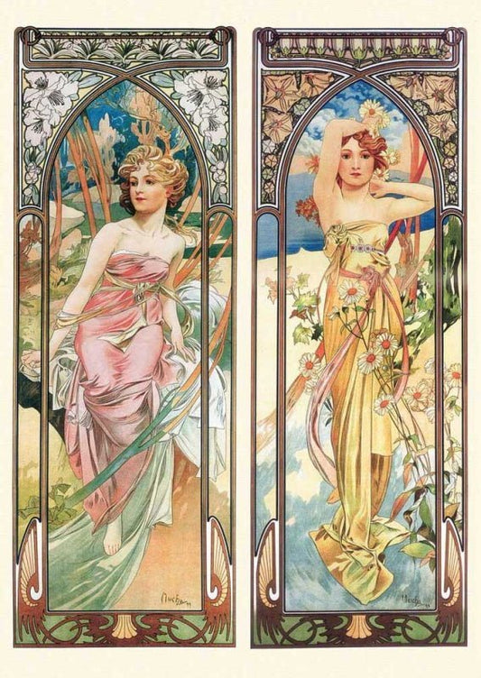 Kunstpostkarte Alphonse Mucha - Tageszeiten Meisterwerk für Kunstliebhaber