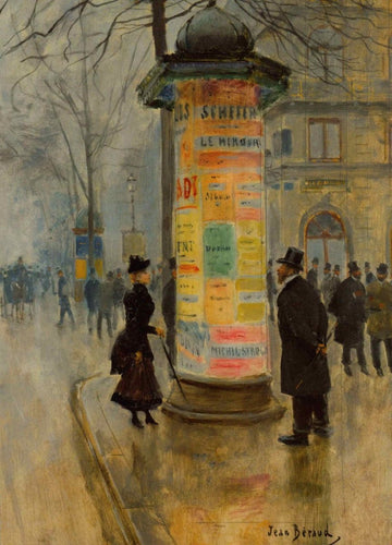 Kunstpostkarte Belle Époque Paris - Jean Béraud 1885, Historische Straßenszene mit Morissäule