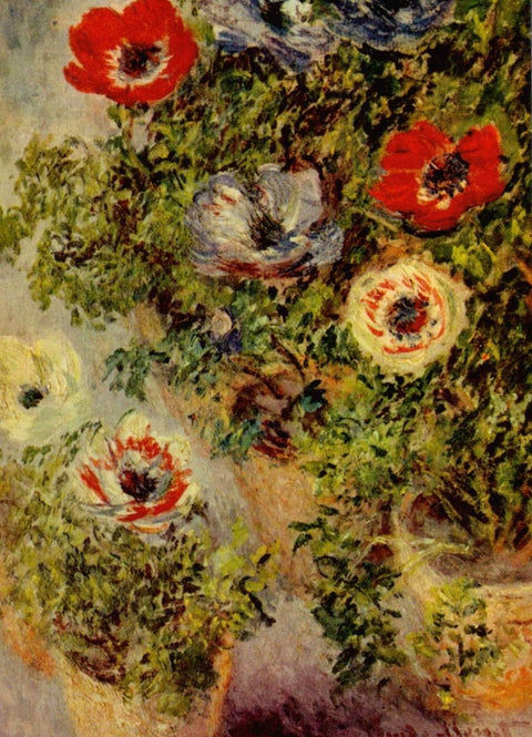Kunstpostkarte für Kunstliebhaber - Claude Monet: Anemonen in Vase