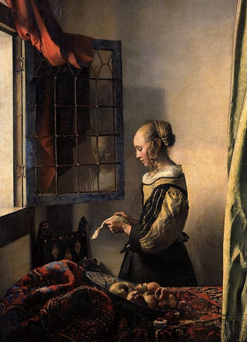 Kunstpostkarte für Kunstliebhaber - Jan Vermeer: Briefleserin am Fenster