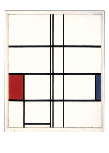 Kunstpostkarte für Kunstliebhaber - Piet Mondrian: Weiß, Rot und Blau Komposition