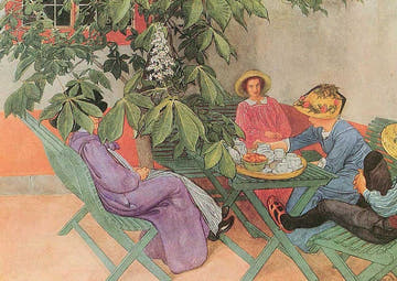 Kunstpostkarte für Sammler - Carl Larsson: Szenenbild unter dem Kastanienbaum