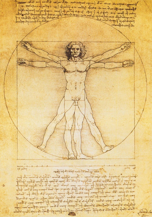 Kunstpostkarte - Leonardo Da Vincis Vitruvianischer Mensch, Vintage Design für Sammler und Kunstliebhaber, Inspirationsquelle