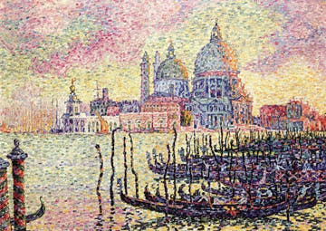 Kunstpostkarte: Paul Signac's Grand Canal Venedig - Farbenfrohes Pointillismus - Meisterwerk bei Sonnenuntergang, Kunstpostkarten