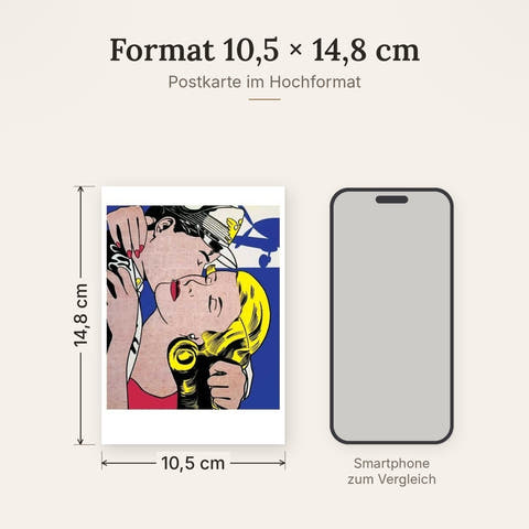 Kunstpostkarte - Roy Lichtenstein's The Kiss für Kunstliebhaber