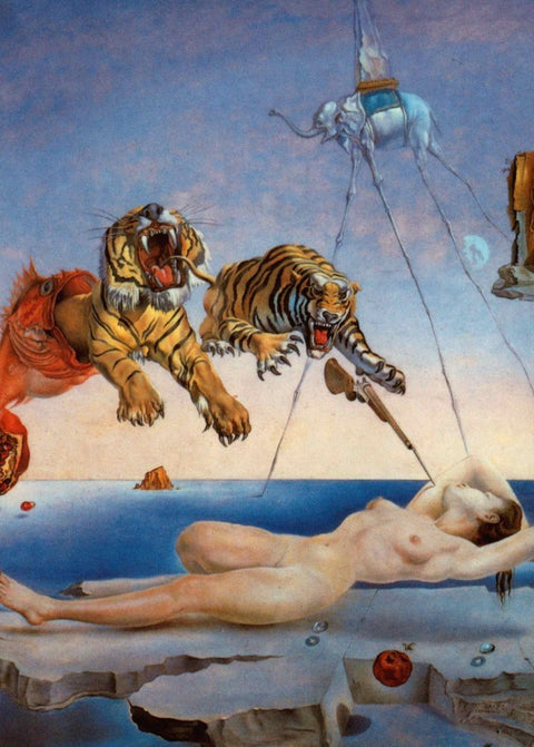 Kunstpostkarte: Salvador Dali - Traum durch den Flug einer Biene vor dem Erwachen