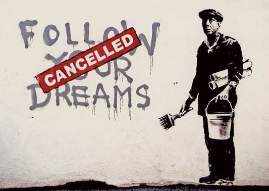 Kunstpostkarte Street Art - Banksy Dreams Graffiti, Urban Art Schablone, Moderne Sozialkritik