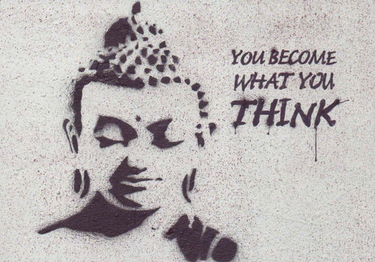 Kunstpostkarte Street Art Buddha - Graffiti Weisheit & Urban Spiritualität, Zen - Inspiration für Meditation und Achtsamkeit